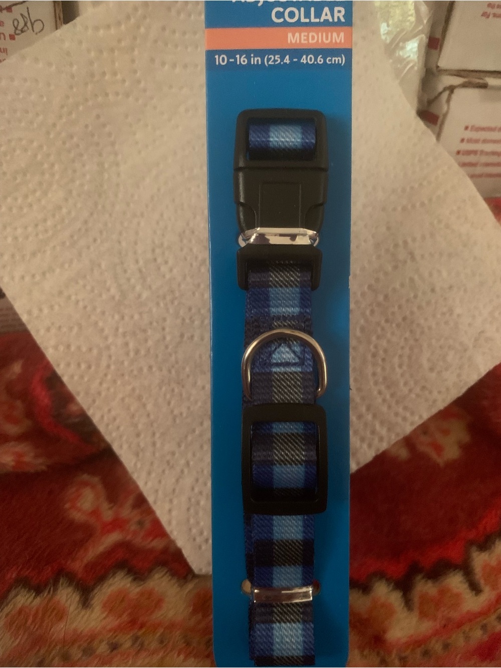 Blue Plaid Adjustable Dog  Pet Collar - Medium 10”- 16”inches NEW NWT